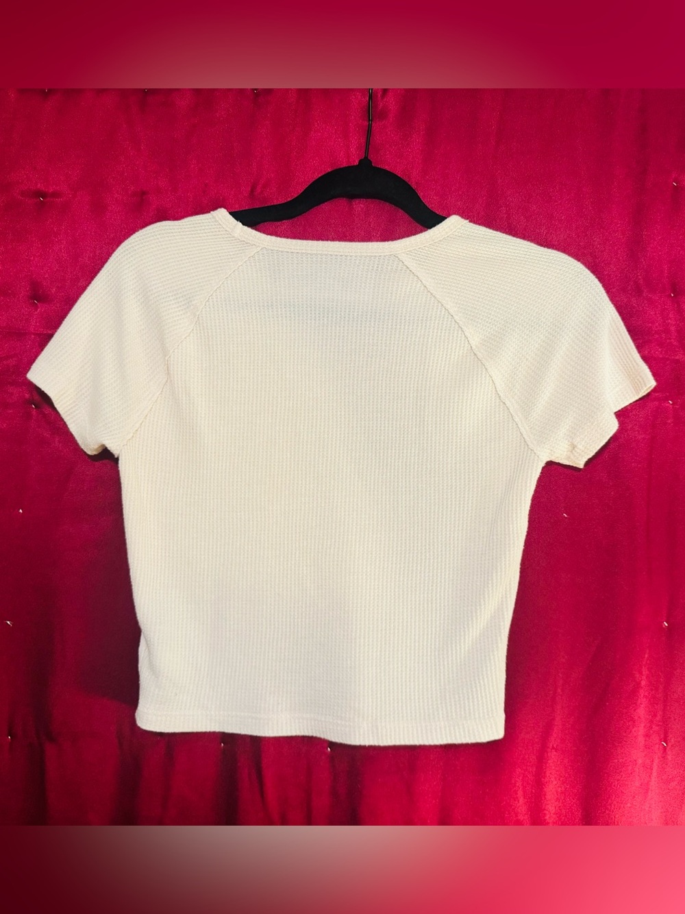 👑 Cute American Eagle Outfitters Cream Waffle Knit Crop Tee Size XSmall - Picture 8 of 8